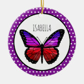 Paarse Ombre Butterfly Polka Dot gepersonaliseerd Keramisch Ornament (Voorkant)