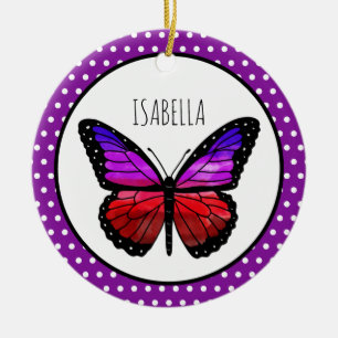 Paarse Ombre Butterfly Polka Dot gepersonaliseerd Keramisch Ornament