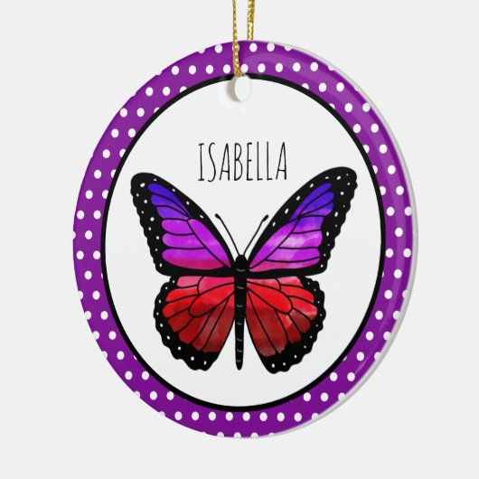 Paarse Ombre Butterfly Polka Dot gepersonaliseerd Keramisch Ornament (Links)