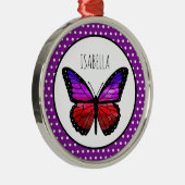 Paarse Ombre Butterfly Polka Dot gepersonaliseerd Metalen Ornament (Rechts)
