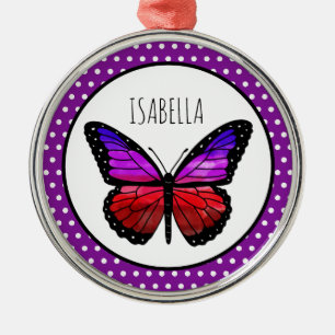 Paarse Ombre Butterfly Polka Dot gepersonaliseerd Metalen Ornament