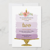 Paarse Ombre Cake 2de verjaardag Glitter Twee Kaart (Voorkant)