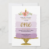 Paarse Ombre Cake First Birthday Uitnodiging (Voorkant)