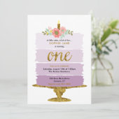 Paarse Ombre Cake First Birthday Uitnodiging (Staand voorkant)