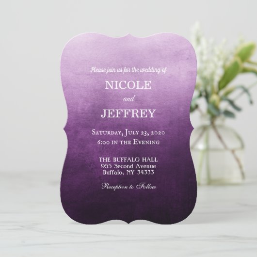 Paarse Ombre Elegant Uitnodiging voor aangepaste b (Staand voorkant)