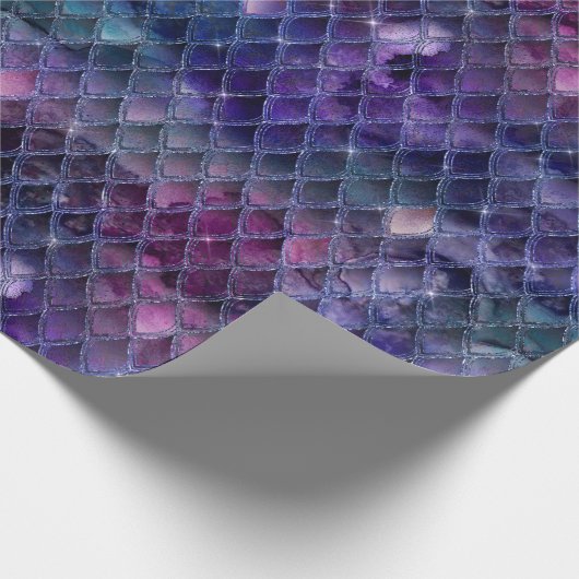 Paarse ombre- en glitterdrakenschalen schetsen cadeaupapier (Hoek)