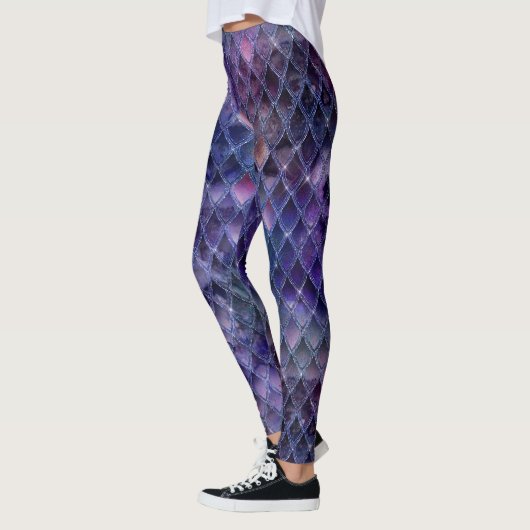 Paarse ombre- en glitterdrakenschalen schetsen leggings (Links)
