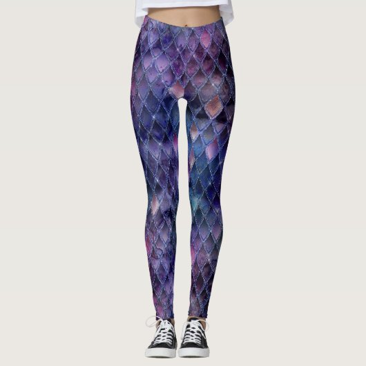Paarse ombre- en glitterdrakenschalen schetsen leggings (Voorkant)