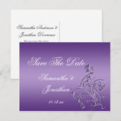 Paarse Ombre  Floral Swirls Bewaar de datum Aankondigingskaart (Voorkant / Achterkant)
