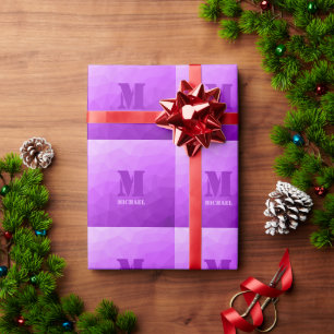 Paarse ombre geometrisch meshpatroon Monogram Cadeaupapier