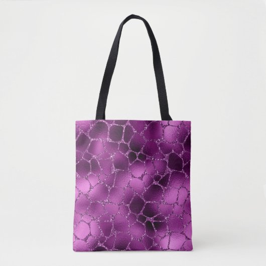 Paarse Ombre Glam Glitter Giraffe Spots Patroon Tote Bag (Voorkant)