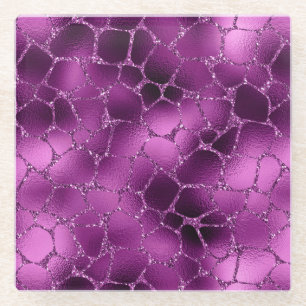 Paarse Ombre Glam Glitter Giraffe Vlekken Patroon Glazen Onderzetter
