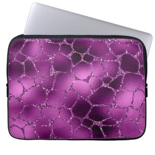 Paarse Ombre Glam Glitter Giraffe Vlekken Patroon Laptop Sleeve