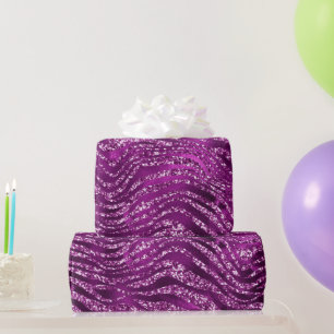 Paarse Ombre Glam Glitter Tijgerstrepen Patroon Cadeaupapier