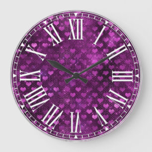 Paarse Ombre Glam Hearts Patroon Grote Klok