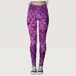 Paarse Ombre Glam Zeemeermin Schubben Patroon Leggings