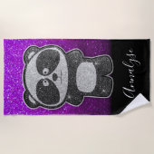Paarse Ombre Glitter Black White Panda Beer Bling Strandlaken (Voorkant)