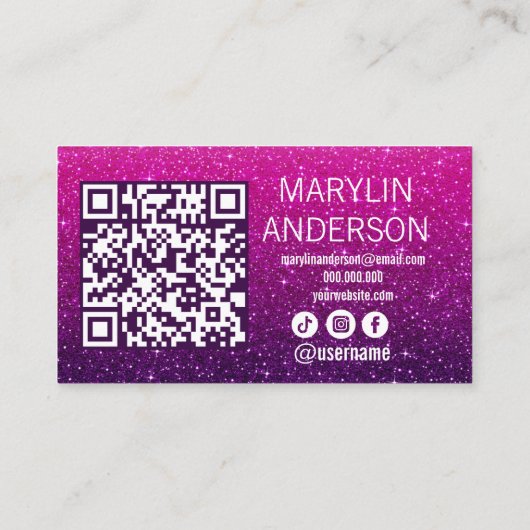 Paarse Ombre Glitter Lash Technician QR-code Visitekaartje (Achterkant)