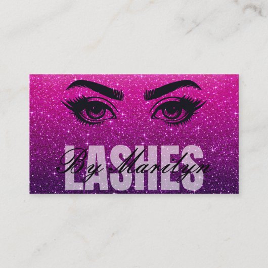 Paarse Ombre Glitter Lash Technician QR-code Visitekaartje (Voorkant)