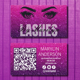 Paarse Ombre Glitter Lash Technician QR-code Visitekaartje