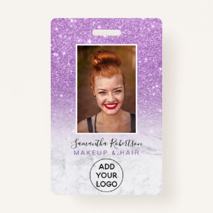 Paarse ombre glitter marmer logo foto badge