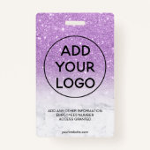 Paarse ombre glitter marmer logo foto badge (Achterkant)