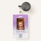 Paarse ombre glitter marmer logo foto badge (Voorkant met intrekbare)