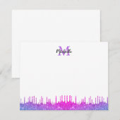 Paarse Ombre Glitter Strijdt Manuscript Monogramed Notitiekaartje (Voorkant / Achterkant)