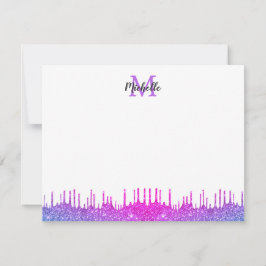 Paarse Ombre Glitter Strijdt Manuscript Monogramed Notitiekaartje