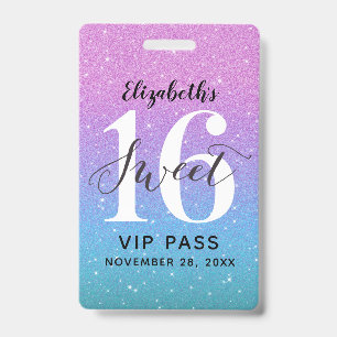 Paarse Ombre Glitter sweet 16 Verjaardag VIP Badge
