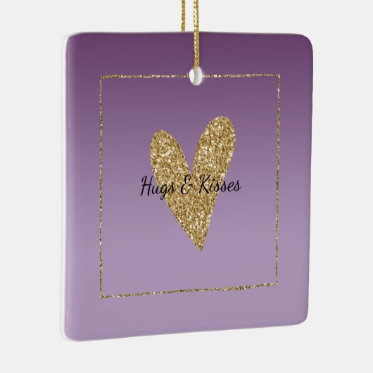 Paarse Ombre Gold Glitter Heart Keramisch Ornament (Rechts)