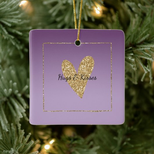 Paarse Ombre Gold Glitter Heart Keramisch Ornament (Boom)