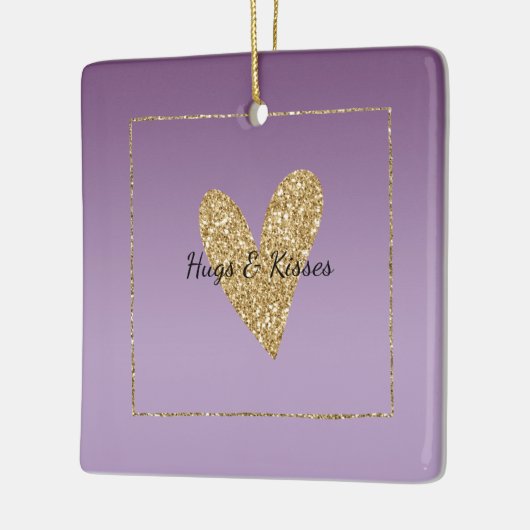 Paarse Ombre Gold Glitter Heart Keramisch Ornament (Links)