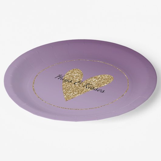 Paarse Ombre Gold Glitter Heart Papieren Bordje (Gekanteld)
