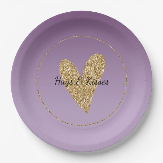 Paarse Ombre Gold Glitter Heart Papieren Bordje (Voorkant)