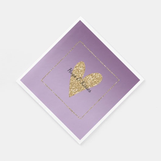Paarse Ombre Gold Glitter Heart Servet (Hoek)