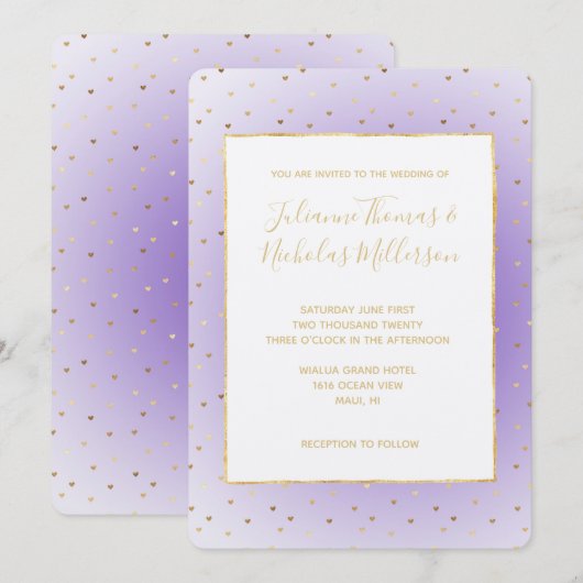 Paarse Ombre gouden harten bruiloft Kaart (Voorkant / Achterkant)