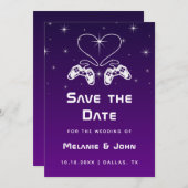 Paarse ombre gradiënt gamer Nerdy Geek Cute Save The Date (Voorkant / Achterkant)