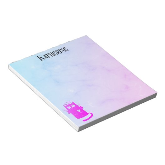 Paarse Ombre Grappige Engel Kat Notitieblok (Schuin)