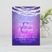 Paarse Ombre Hanging Fairy Twinkle Lights Wedding Kaart (Staand voorkant)
