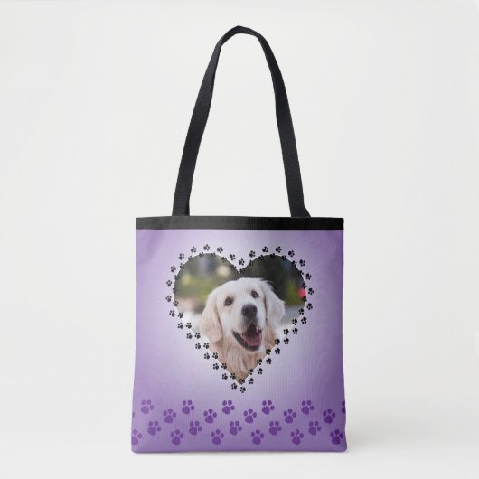 Paarse ombre hart poot prints aangepaste hond mam tote bag (Voorkant)