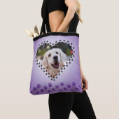 Paarse ombre hart poot prints aangepaste hond mam tote bag (Dichtbij)