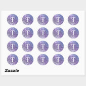 Paarse Ombre Klomp Glitter Monogram Ronde Sticker (Vel)