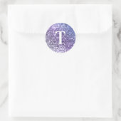 Paarse Ombre Klomp Glitter Monogram Ronde Sticker (Tas)