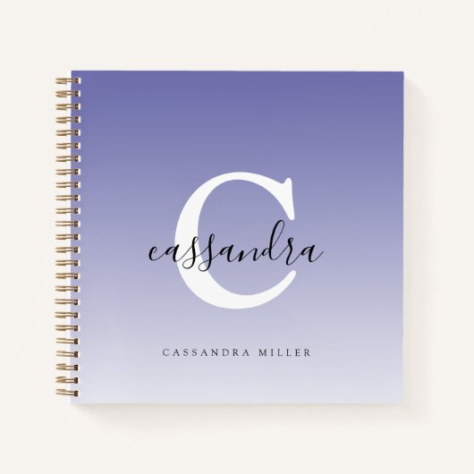 Paarse Ombre Modern Monogrammed Naam van het Manus Notitieboek (Voorkant)