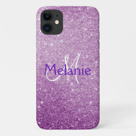 Paarse Ombre mousserende Glitter Monogrammed Case-Mate iPhone Case