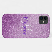 Paarse Ombre mousserende Glitter Monogrammed Case-Mate iPhone Case (Achterkant (horizontaal))