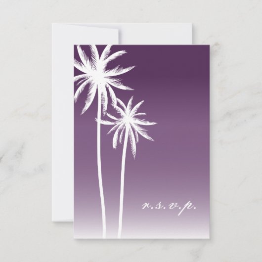 Paarse ombré palm Trees Beach Wedding RSVP (Voorkant)