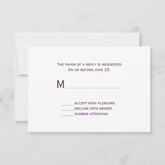 Paarse ombré palm Trees Beach Wedding RSVP (Achterkant)