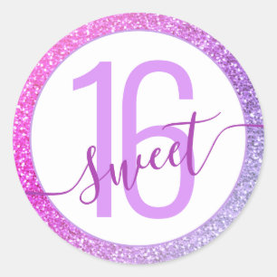 Paarse Ombre Rainbow Glitter Sweet 16 Birthday Ronde Sticker